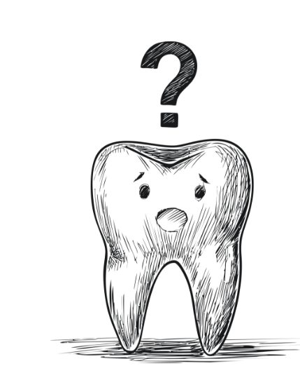 Cartoon tooth with a question mark